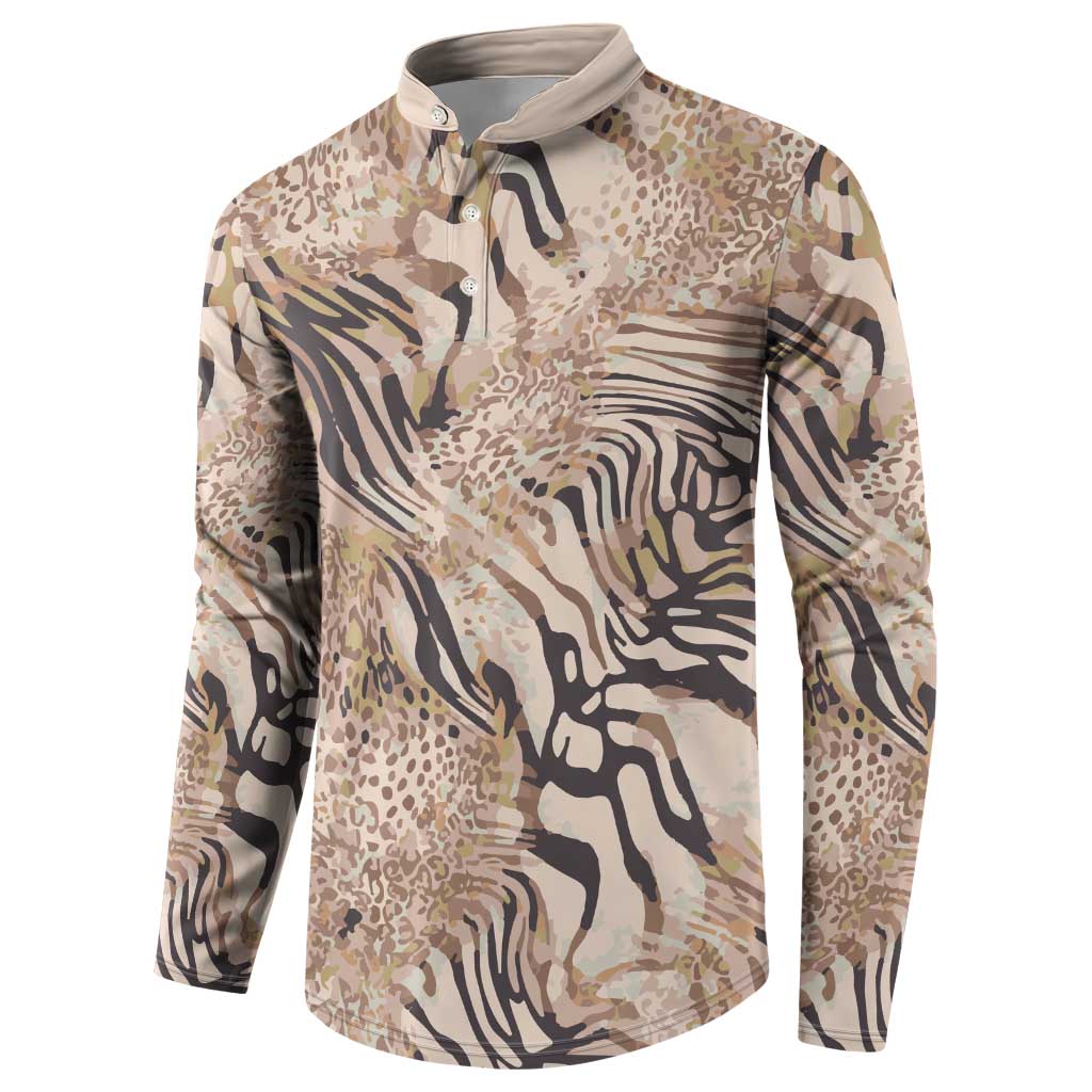 African Zebra Leopard Pattern Button Sweatshirt Sand Taupe Beige