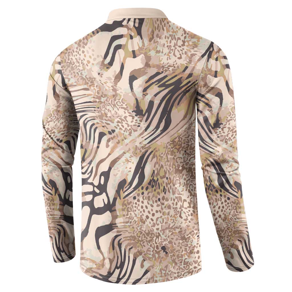 African Zebra Leopard Pattern Button Sweatshirt Sand Taupe Beige