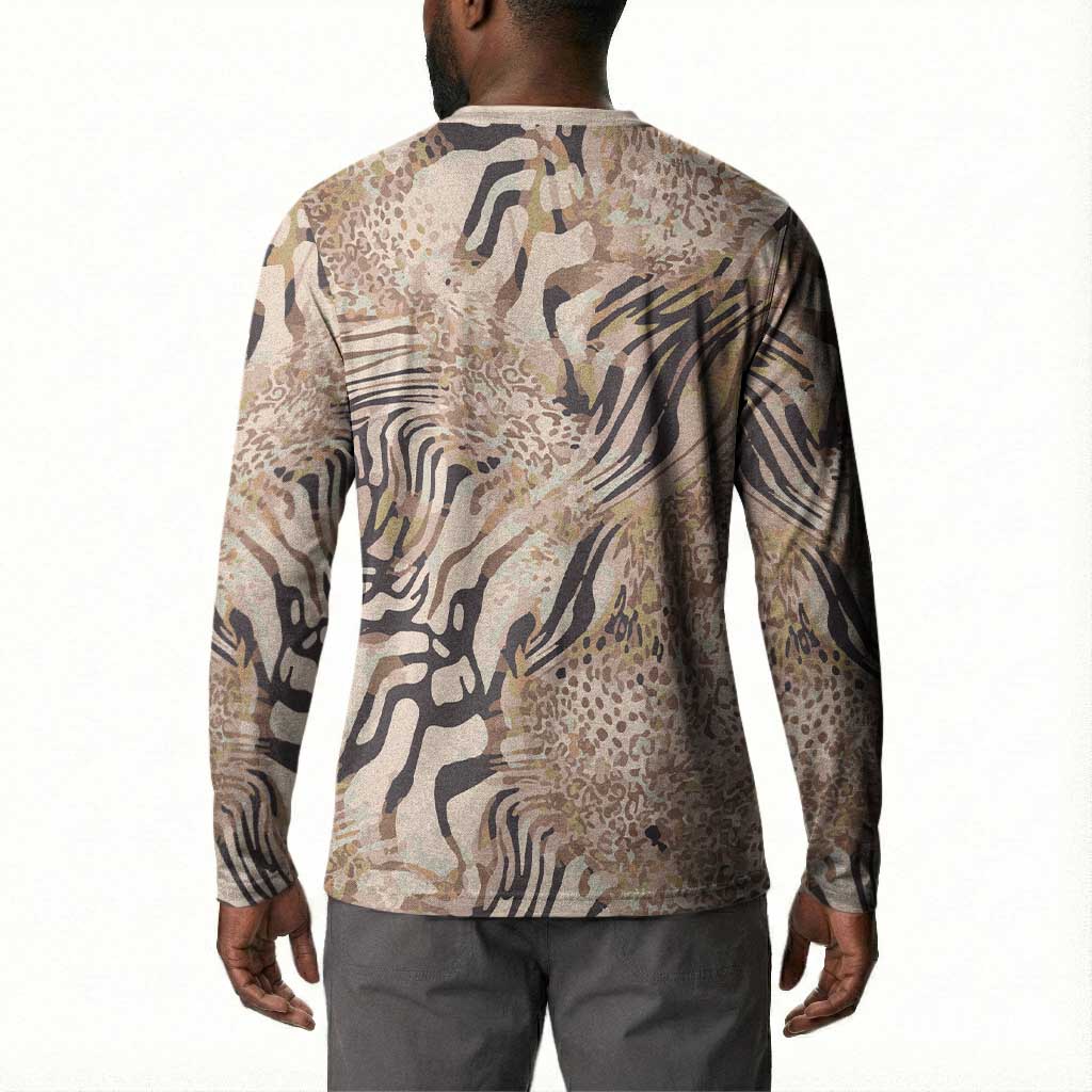 African Zebra Leopard Pattern Button Sweatshirt Sand Taupe Beige