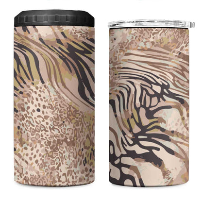 African Zebra Leopard Pattern 4 in 1 Can Cooler Tumbler Sand Taupe Beige