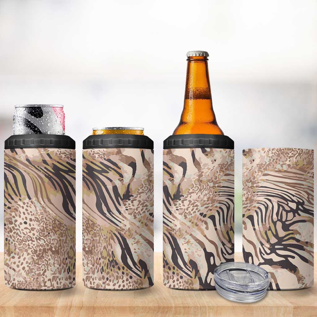 African Zebra Leopard Pattern 4 in 1 Can Cooler Tumbler Sand Taupe Beige