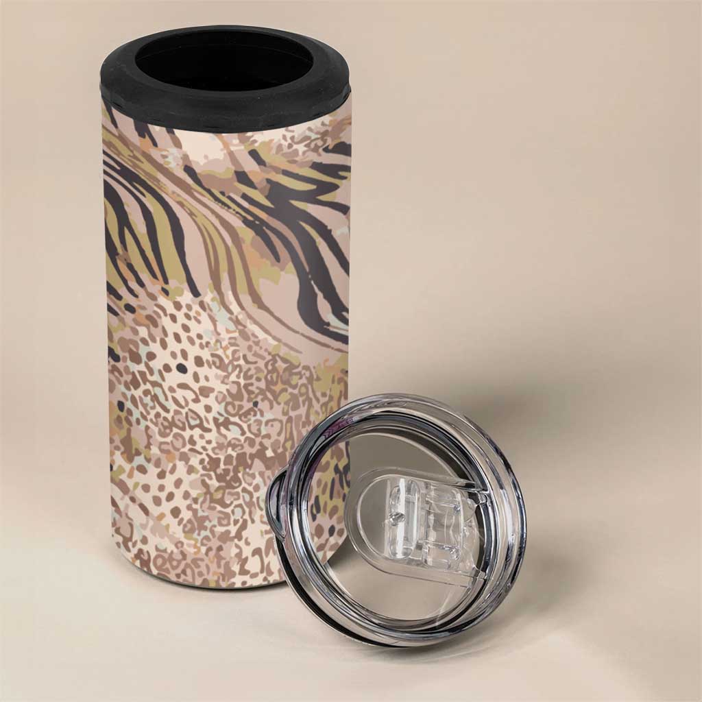 African Zebra Leopard Pattern 4 in 1 Can Cooler Tumbler Sand Taupe Beige