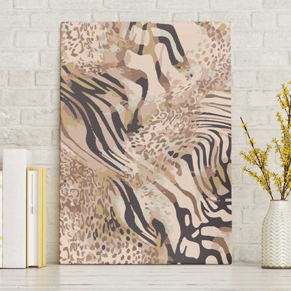 African Zebra Leopard Pattern Canvas Wall Art Sand Taupe Beige
