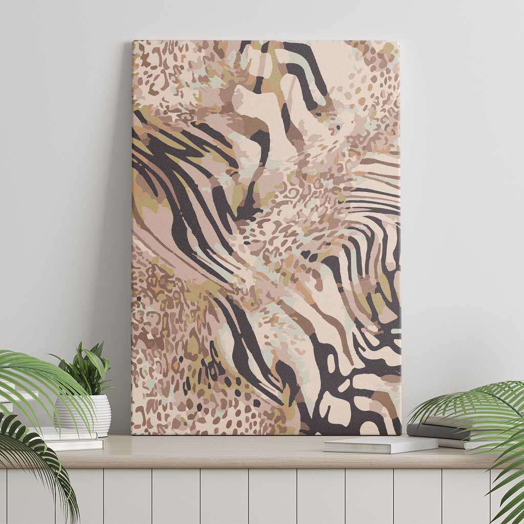 African Zebra Leopard Pattern Canvas Wall Art Sand Taupe Beige