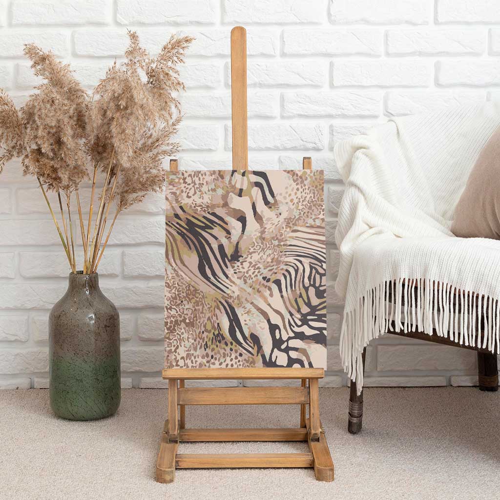 African Zebra Leopard Pattern Canvas Wall Art Sand Taupe Beige