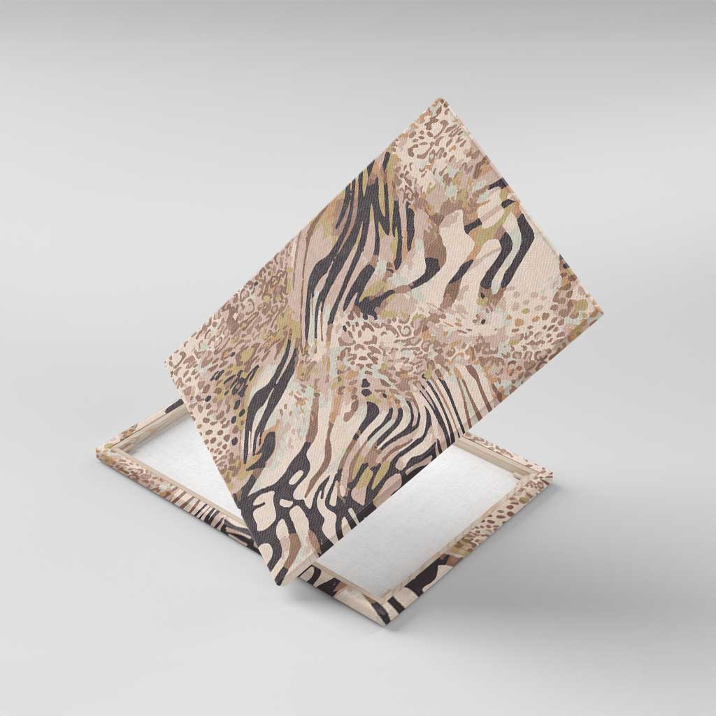 African Zebra Leopard Pattern Canvas Wall Art Sand Taupe Beige