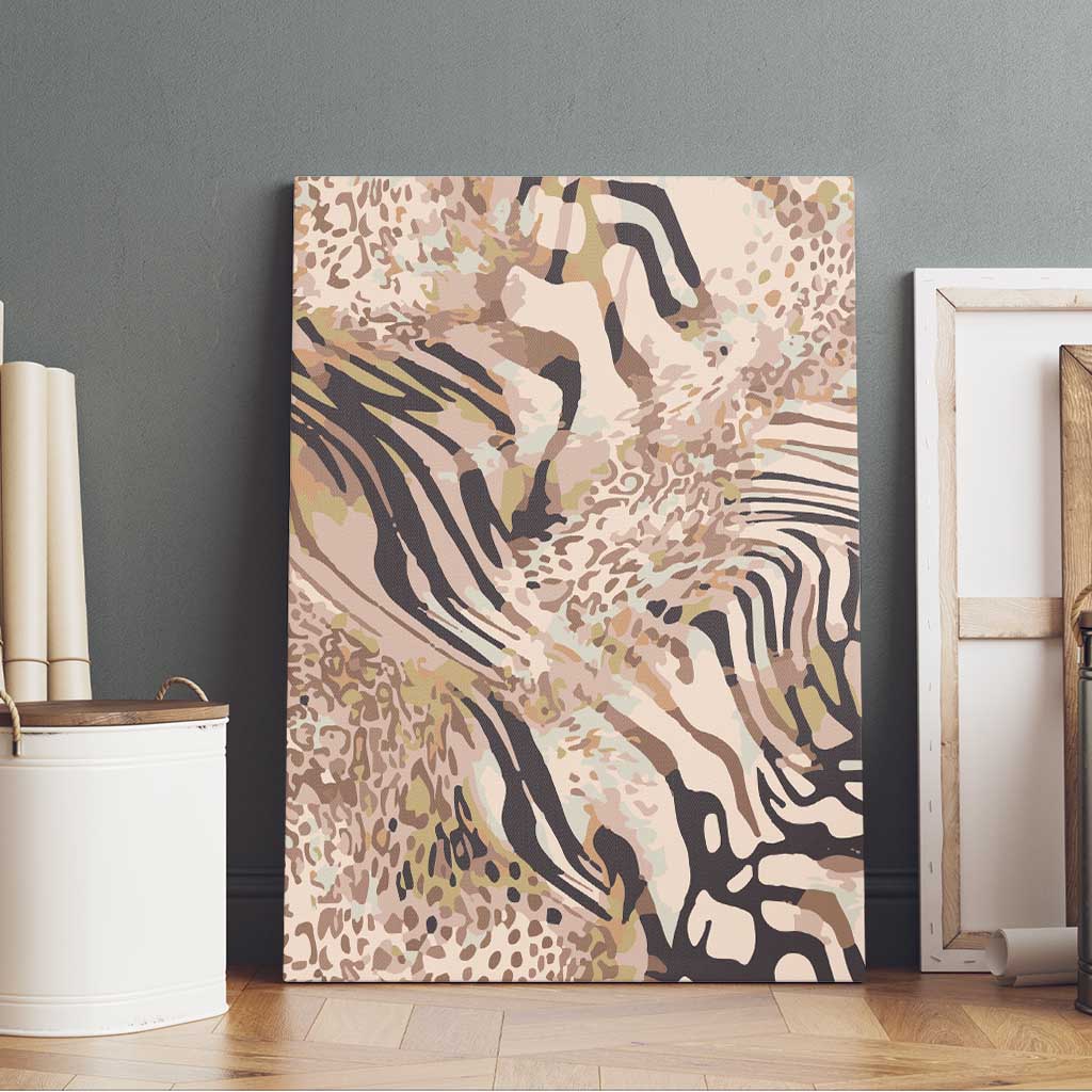 African Zebra Leopard Pattern Canvas Wall Art Sand Taupe Beige