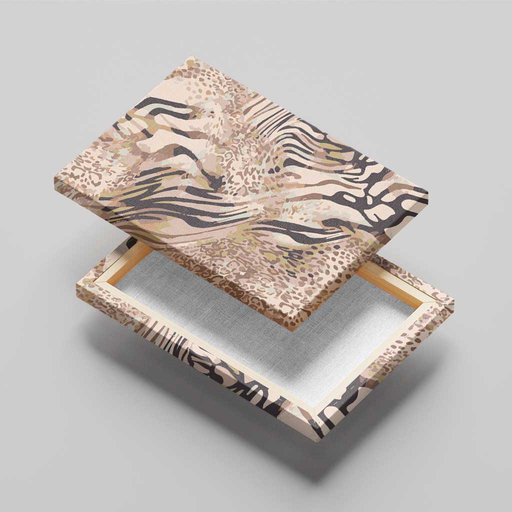 African Zebra Leopard Pattern Canvas Wall Art Sand Taupe Beige