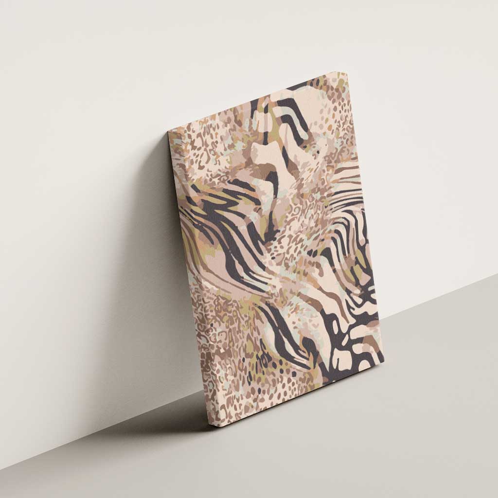 African Zebra Leopard Pattern Canvas Wall Art Sand Taupe Beige