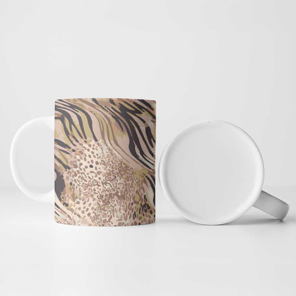 African Zebra Leopard Pattern Ceramic Mug Sand Taupe Beige