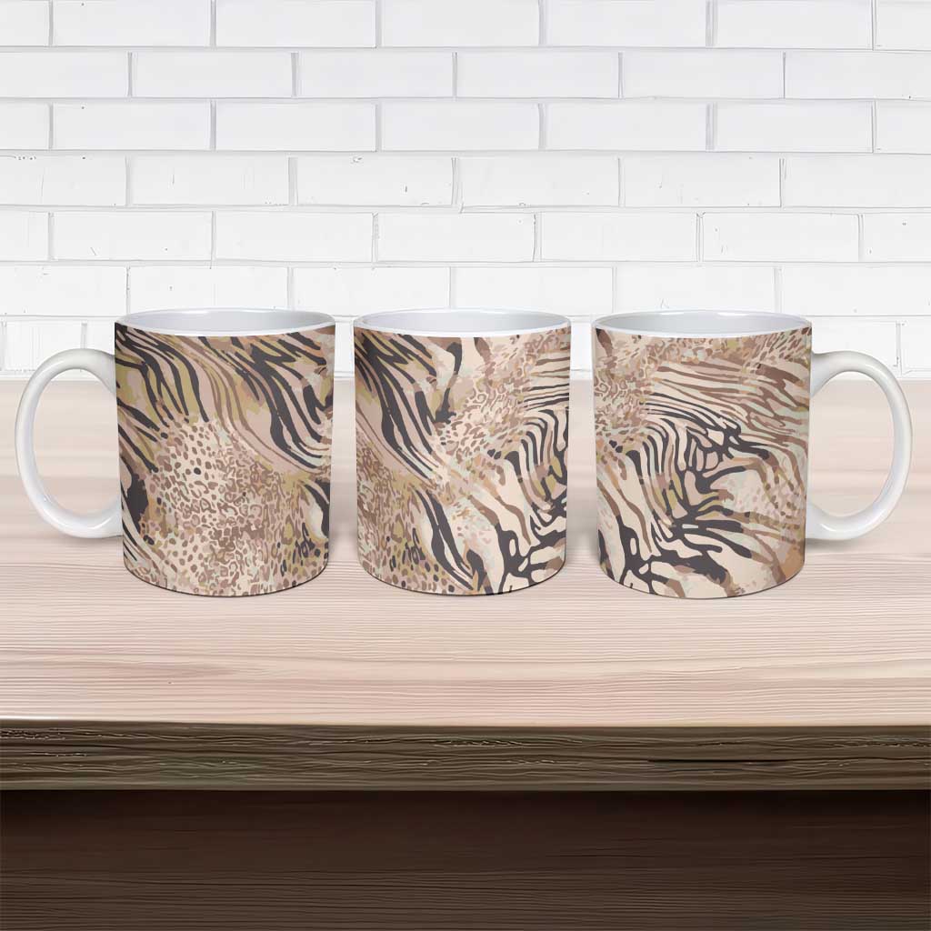 African Zebra Leopard Pattern Ceramic Mug Sand Taupe Beige