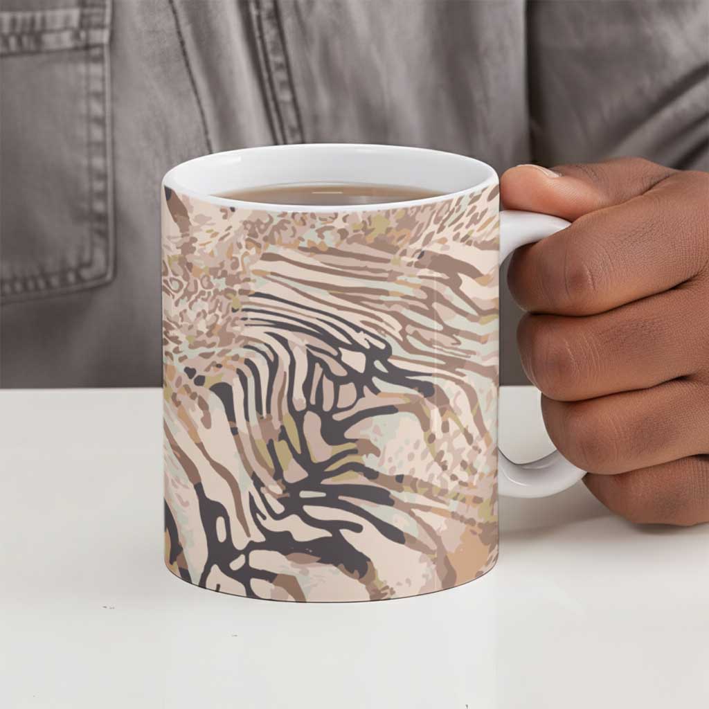 African Zebra Leopard Pattern Ceramic Mug Sand Taupe Beige