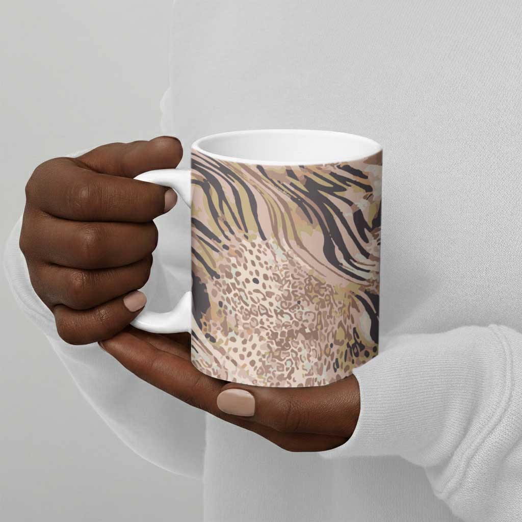 African Zebra Leopard Pattern Ceramic Mug Sand Taupe Beige