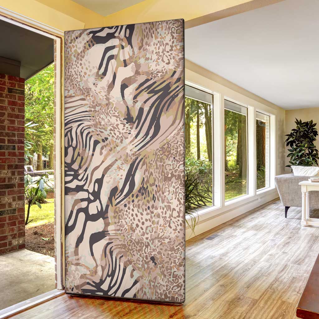 African Zebra Leopard Pattern Door Cover Sand Taupe Beige
