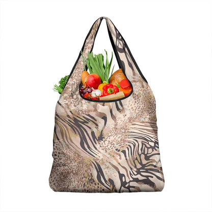 African Zebra Leopard Pattern Grocery Bag Sand Taupe Beige