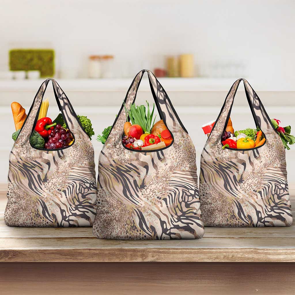 African Zebra Leopard Pattern Grocery Bag Sand Taupe Beige