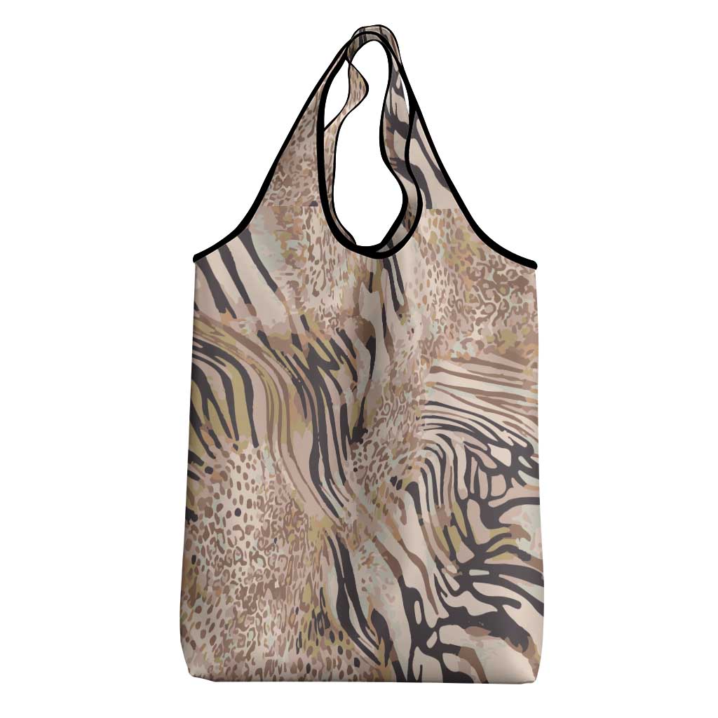 African Zebra Leopard Pattern Grocery Bag Sand Taupe Beige