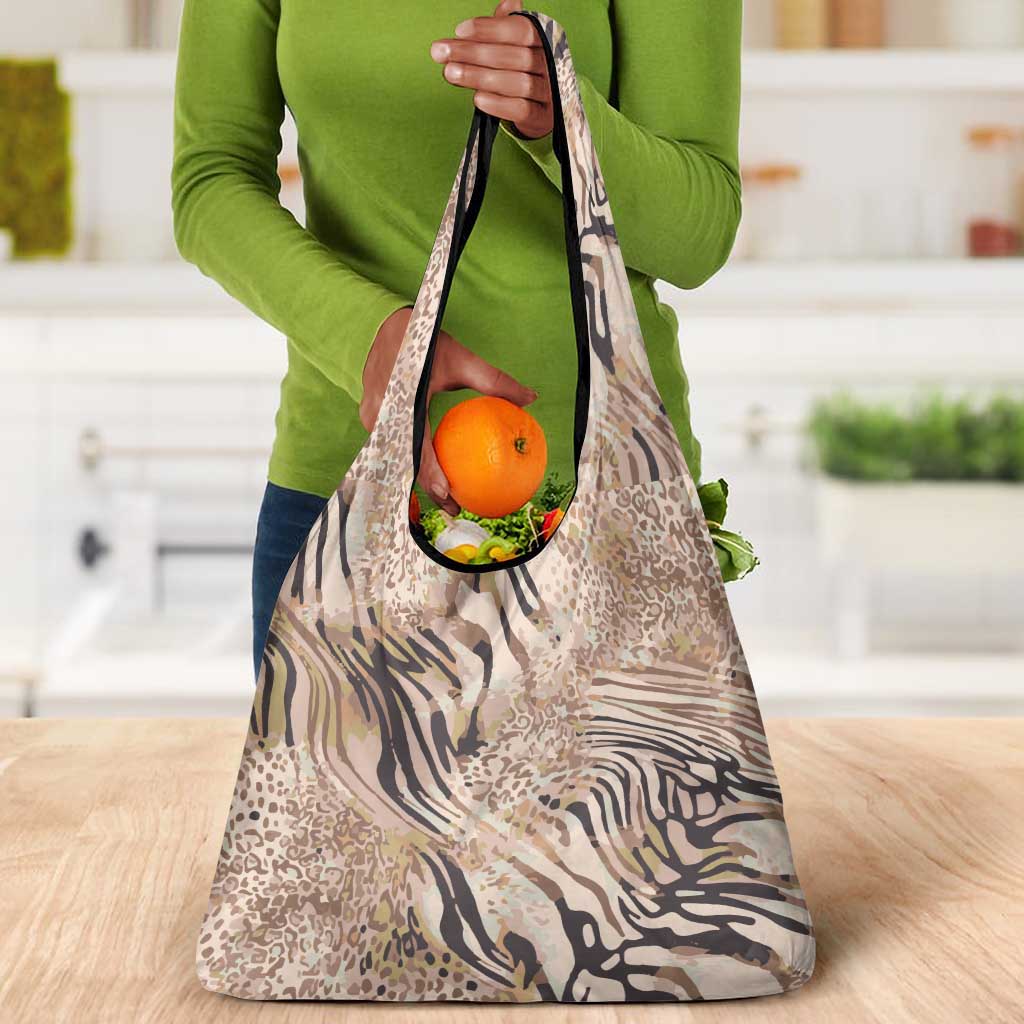African Zebra Leopard Pattern Grocery Bag Sand Taupe Beige