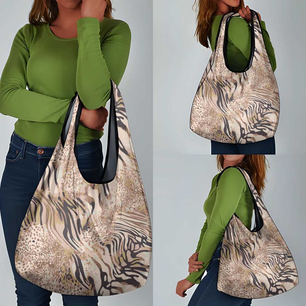 African Zebra Leopard Pattern Grocery Bag Sand Taupe Beige