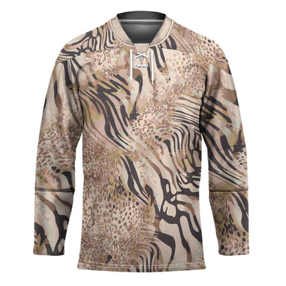 African Zebra Leopard Pattern Hockey Jersey Sand Taupe Beige