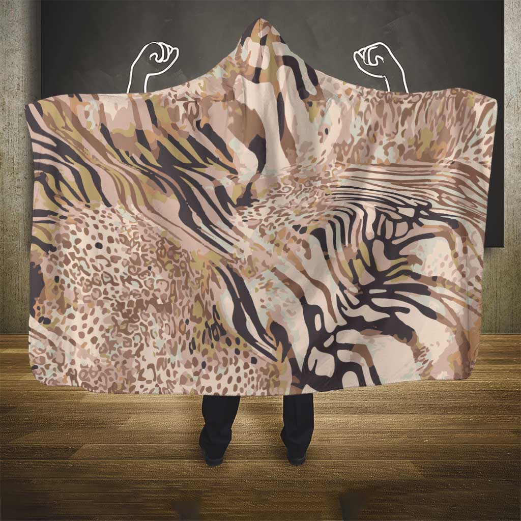 African Zebra Leopard Pattern Hooded Blanket Sand Taupe Beige