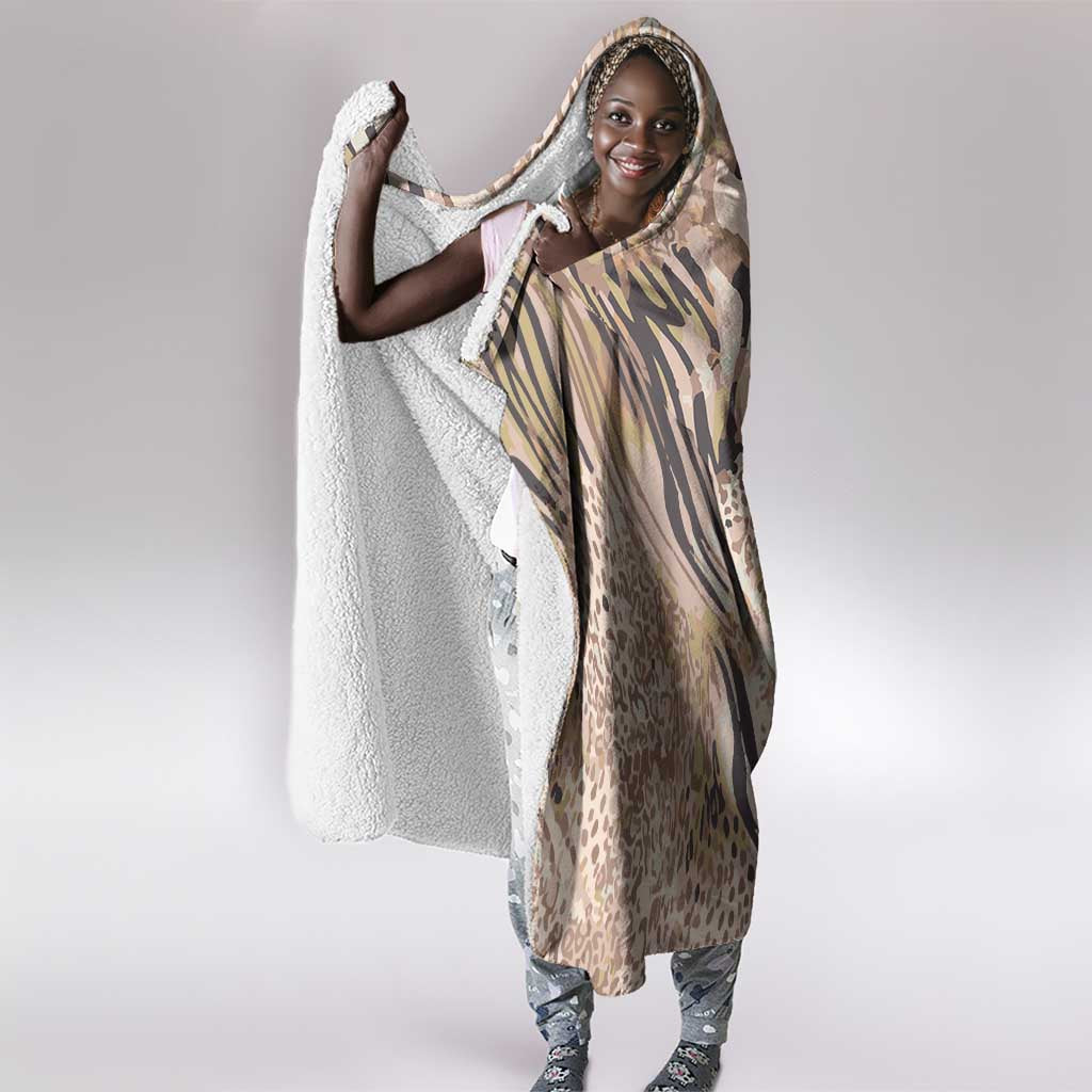 African Zebra Leopard Pattern Hooded Blanket Sand Taupe Beige