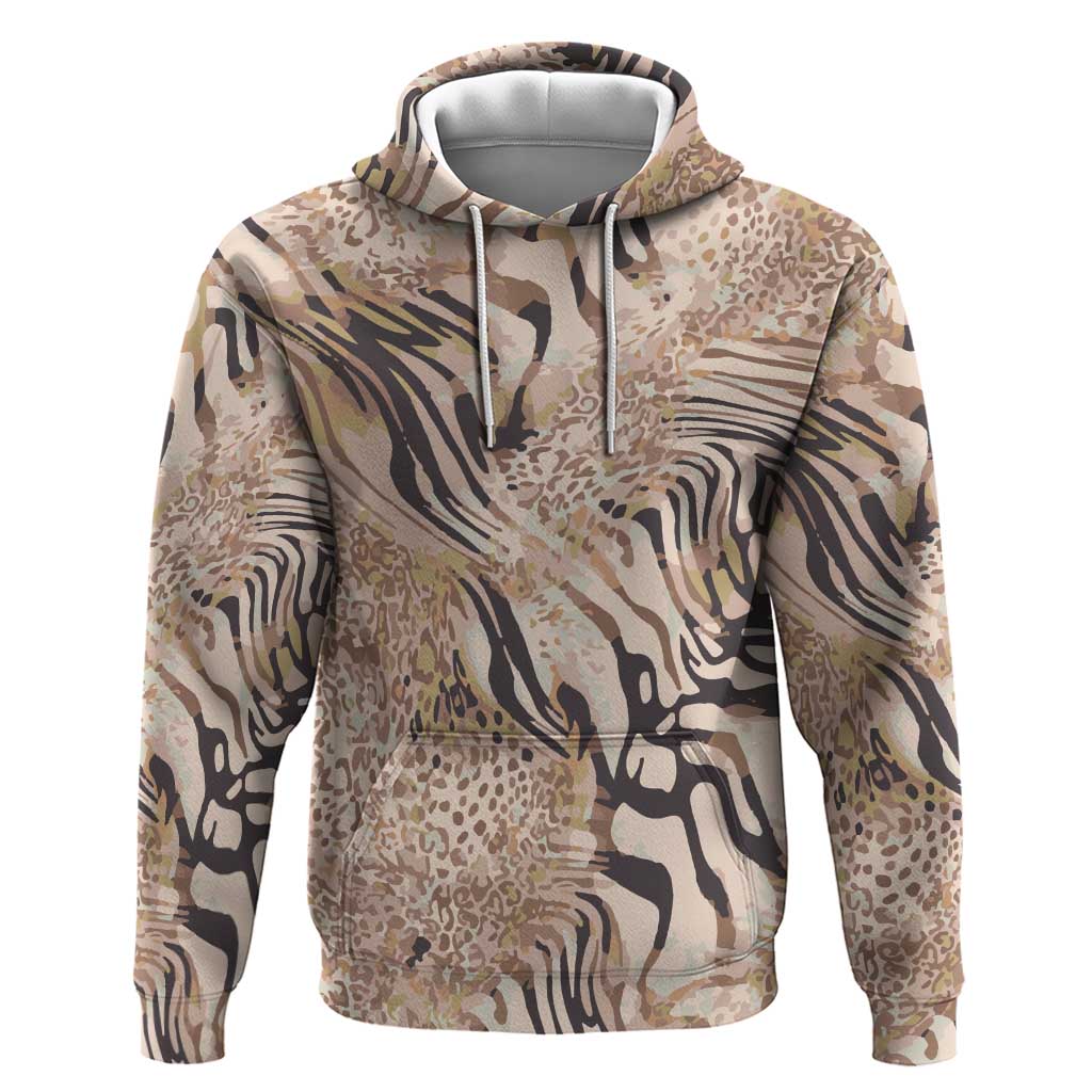 African Zebra Leopard Pattern Hoodie Sand Taupe Beige