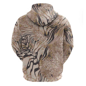 African Zebra Leopard Pattern Hoodie Sand Taupe Beige