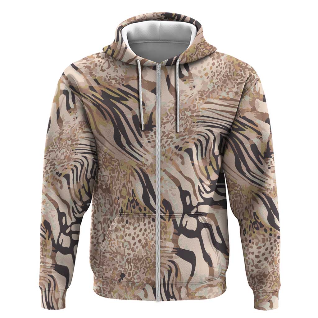 African Zebra Leopard Pattern Hoodie Sand Taupe Beige
