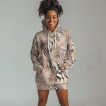 African Zebra Leopard Pattern Hoodie Dress Sand Taupe Beige
