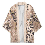 African Zebra Leopard Pattern Kimono Sand Taupe Beige