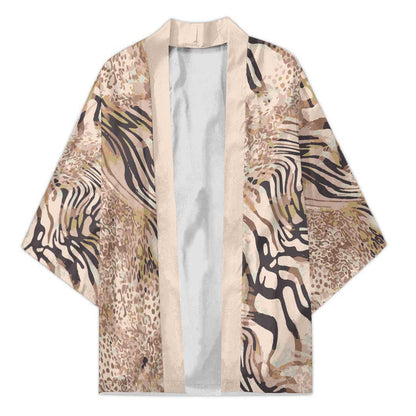 African Zebra Leopard Pattern Kimono Sand Taupe Beige