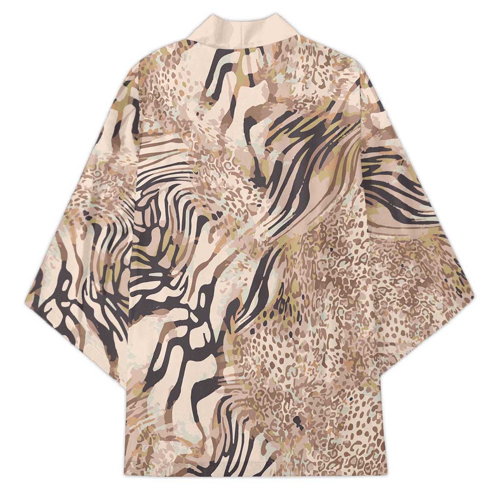 African Zebra Leopard Pattern Kimono Sand Taupe Beige