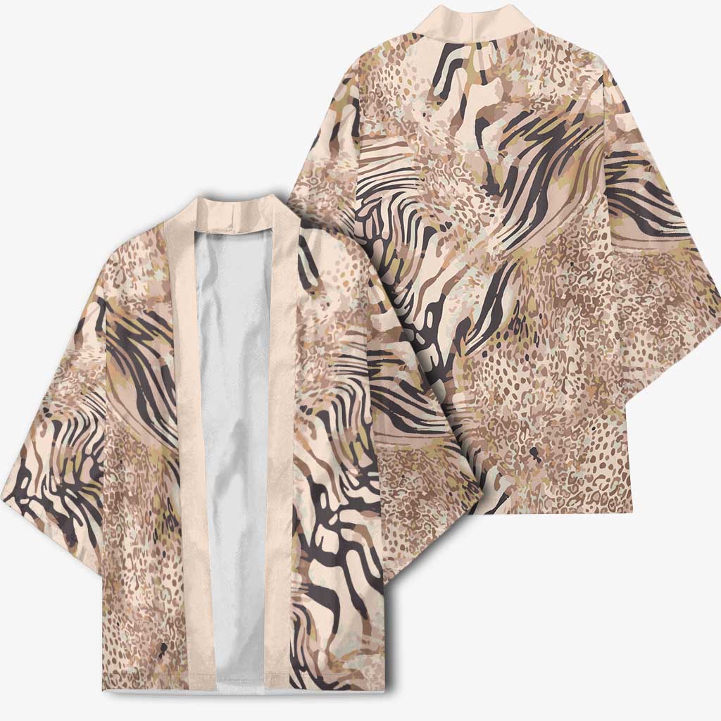 African Zebra Leopard Pattern Kimono Sand Taupe Beige