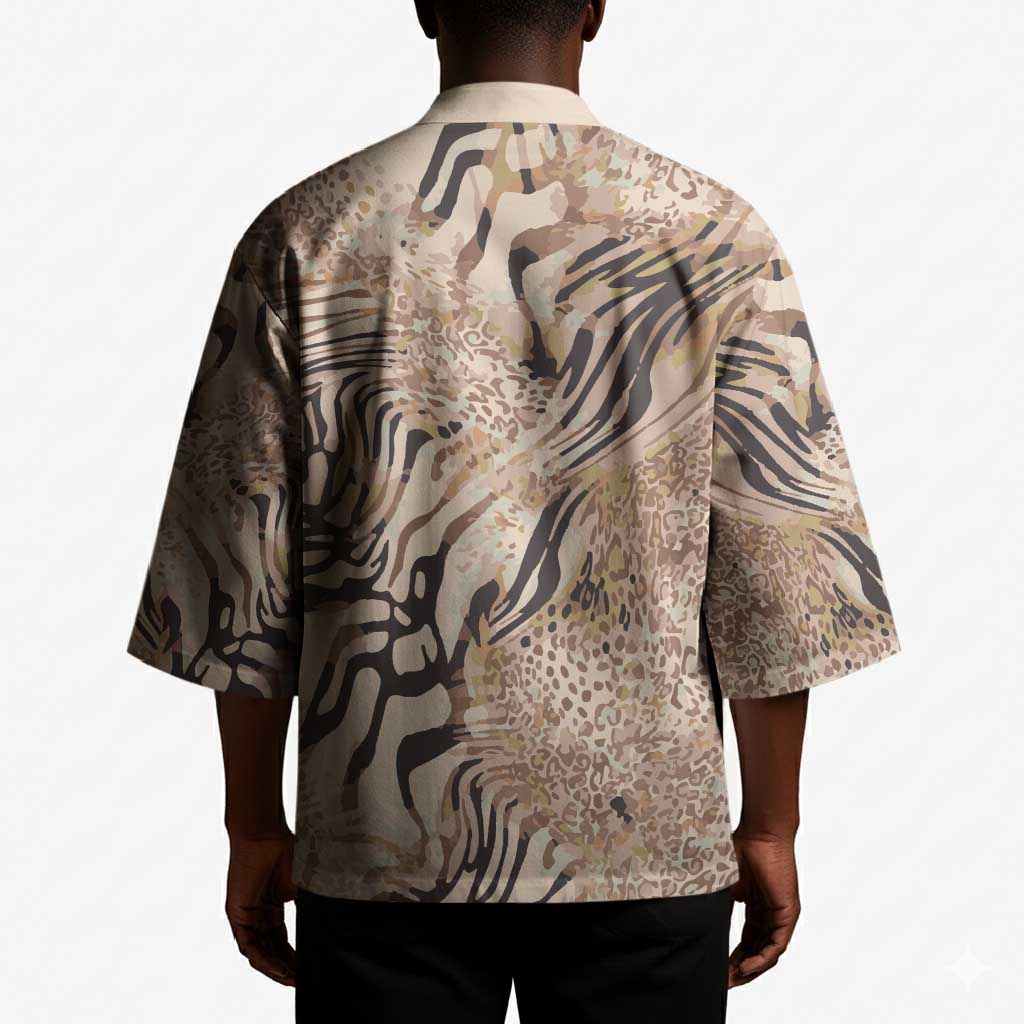 African Zebra Leopard Pattern Kimono Sand Taupe Beige