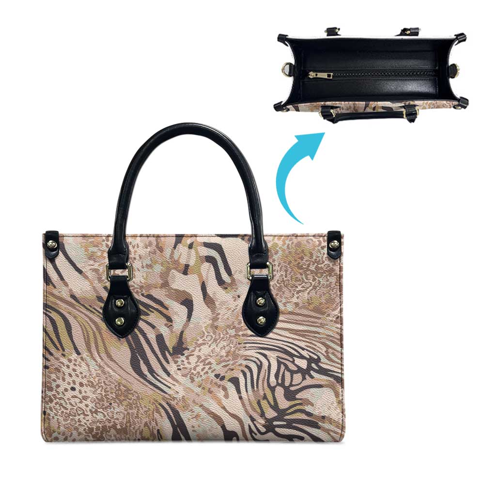 African Zebra Leopard Pattern Leather Bag Sand Taupe Beige