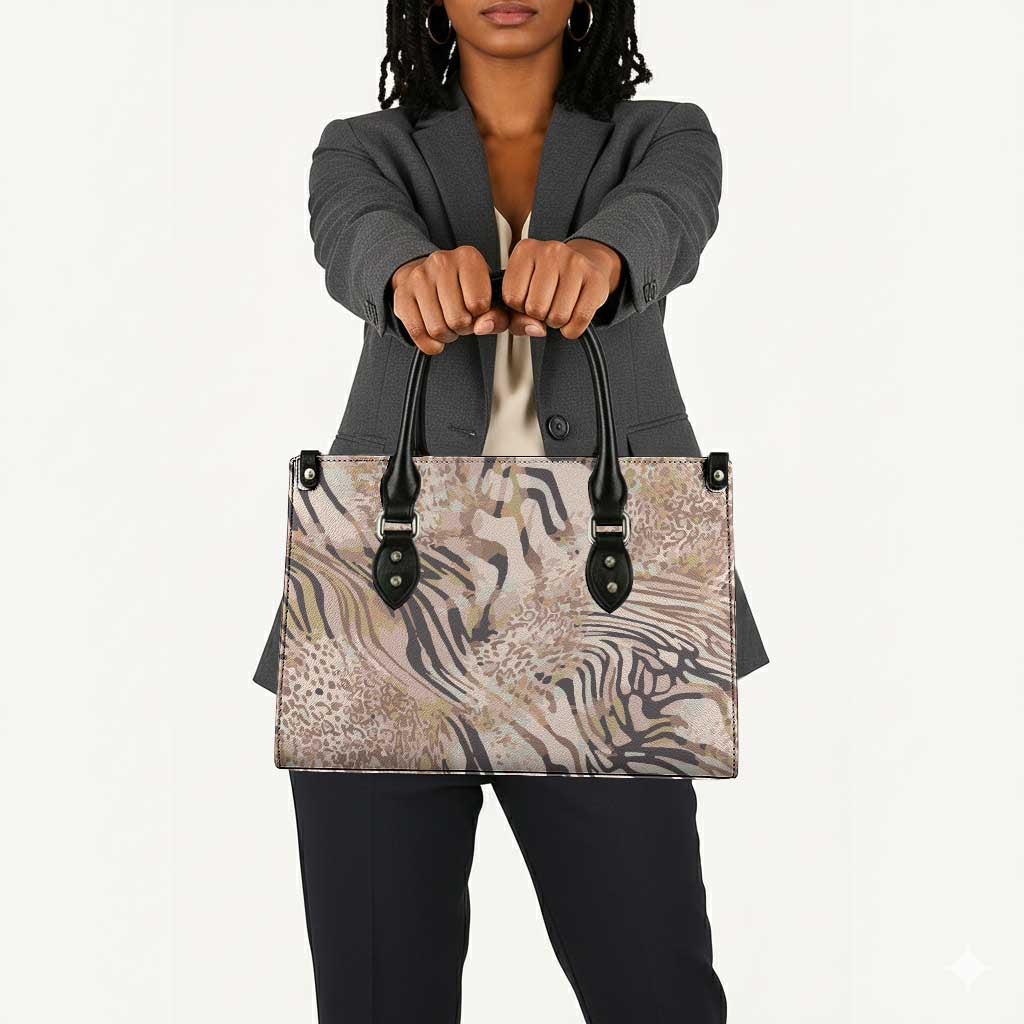 African Zebra Leopard Pattern Leather Bag Sand Taupe Beige