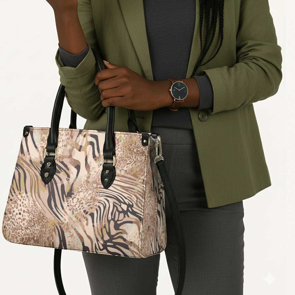 African Zebra Leopard Pattern Leather Bag Sand Taupe Beige