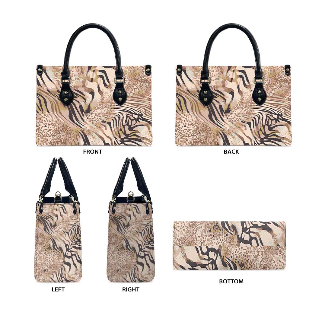 African Zebra Leopard Pattern Leather Bag Sand Taupe Beige