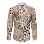 African Zebra Leopard Pattern Long Sleeve Button Shirt Sand Taupe Beige