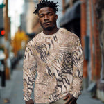 African Zebra Leopard Pattern Long Sleeve Shirt Sand Taupe Beige