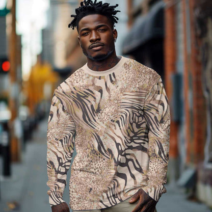 African Zebra Leopard Pattern Long Sleeve Shirt Sand Taupe Beige