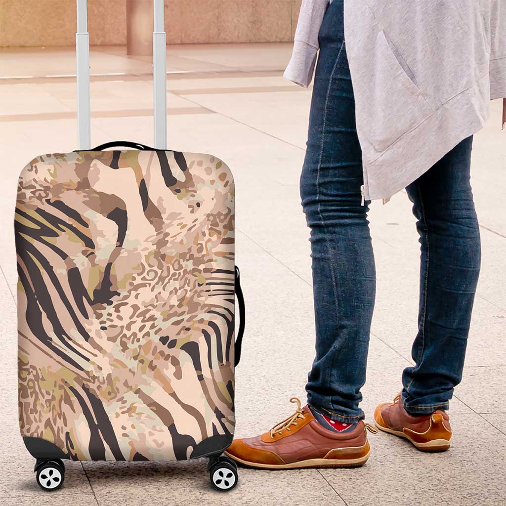 African Zebra Leopard Pattern Luggage Cover Sand Taupe Beige