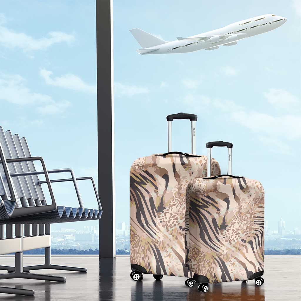 African Zebra Leopard Pattern Luggage Cover Sand Taupe Beige