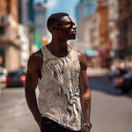 African Zebra Leopard Pattern Men Tank Top Sand Taupe Beige