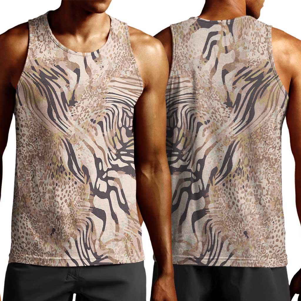 African Zebra Leopard Pattern Men Tank Top Sand Taupe Beige