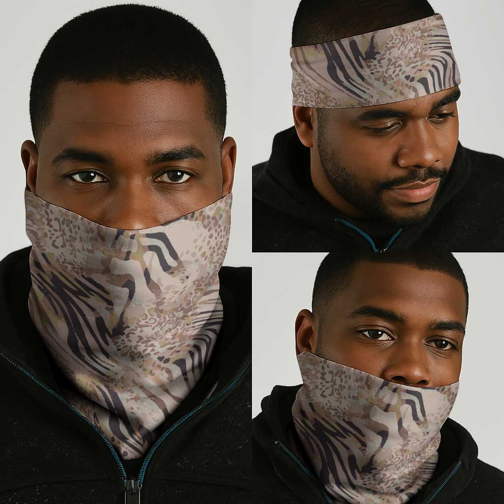 African Zebra Leopard Pattern Neck Gaiter Sand Taupe Beige