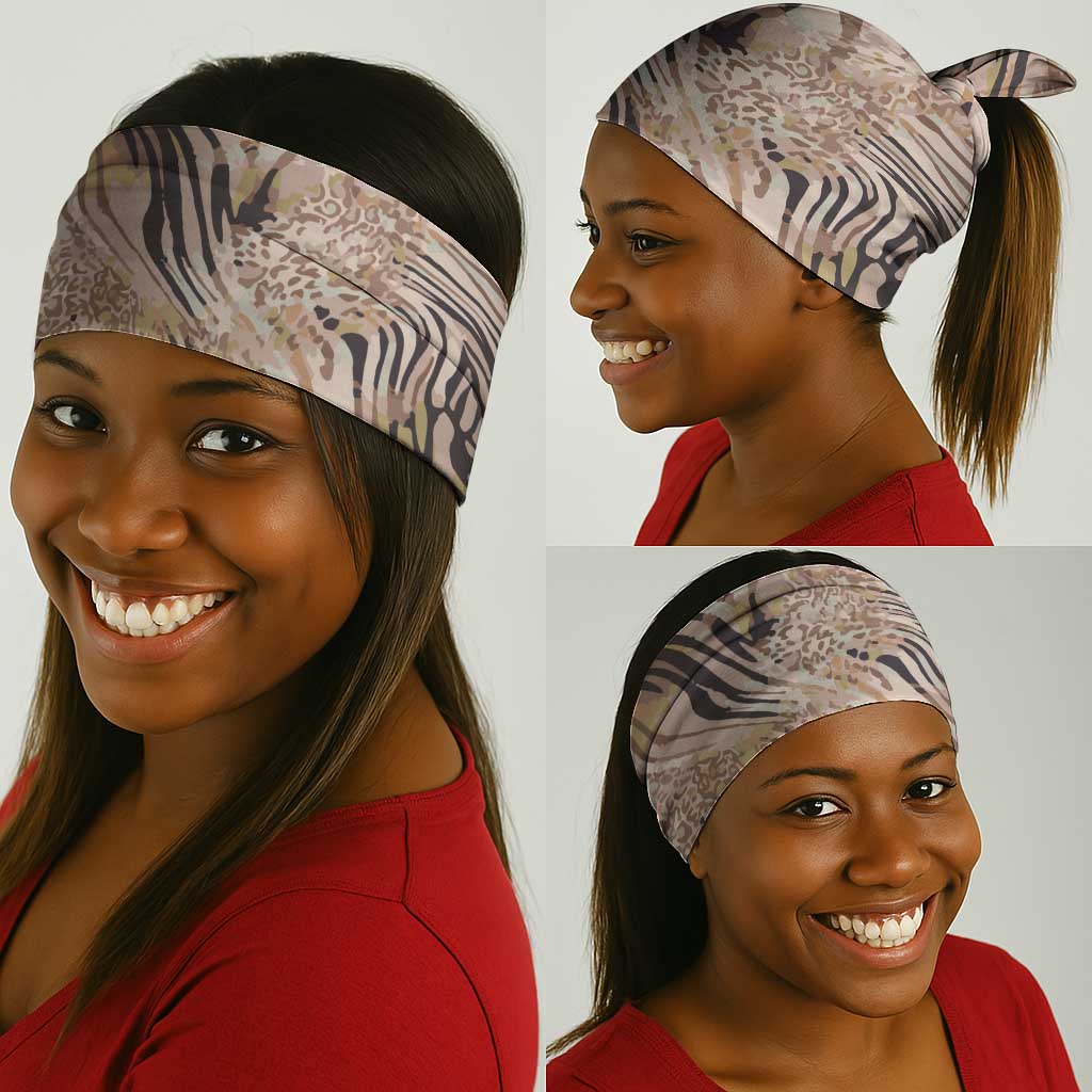 African Zebra Leopard Pattern Neck Gaiter Sand Taupe Beige