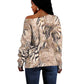 African Zebra Leopard Pattern Off Shoulder Sweater Sand Taupe Beige