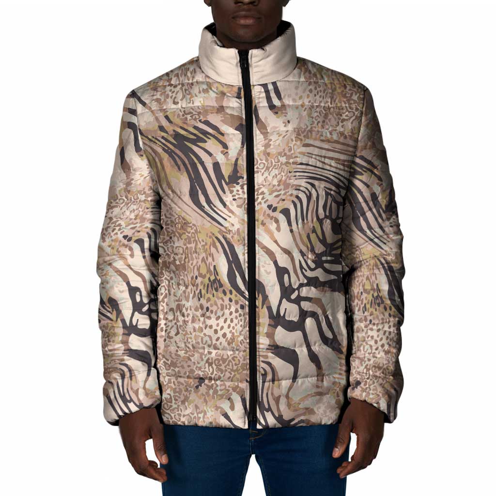 African Zebra Leopard Pattern Padded Jacket Sand Taupe Beige